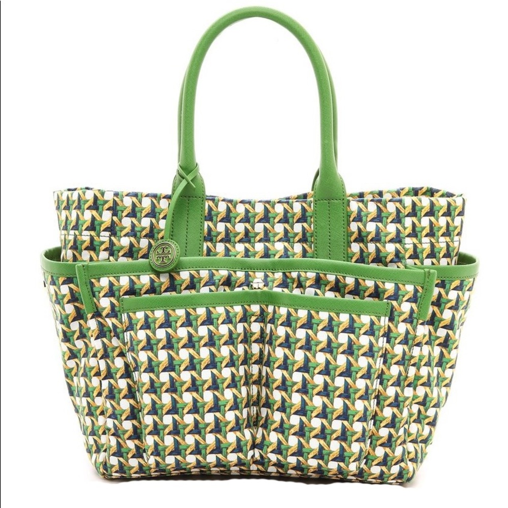 Tory Burch Tote Carryall Green Canvas Print Katie